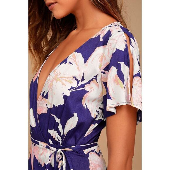 Lulus Azalea Regalia Navy Blue Floral Print Wrap Maxi Dress - Picture 6 of 9